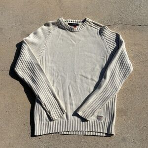 Vintage Y2K Tommy Hilfiger Sweater Men's Medium Pullover Ivory Heavy Chunky Knit